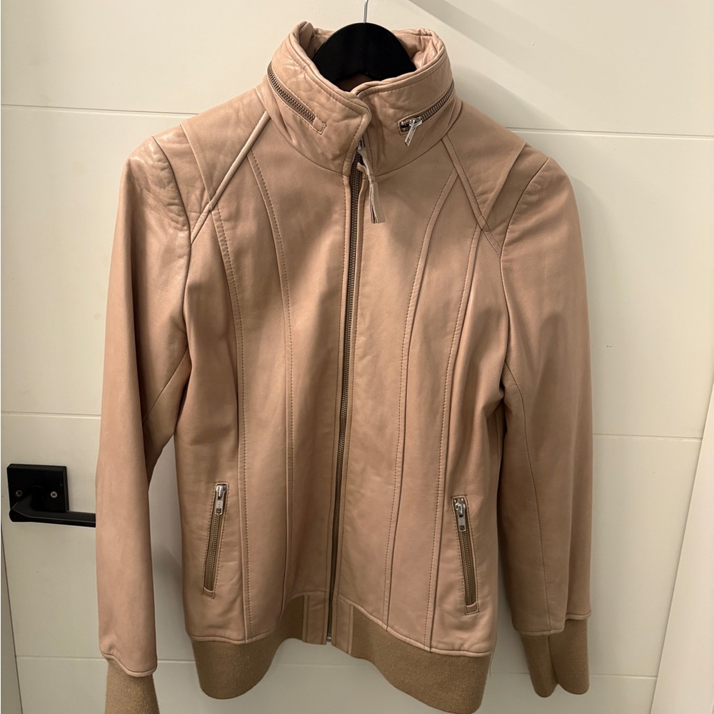Mackage Tan Leather Zip-Front Jacket
